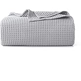 100% Cotton Waffle Blanket (Gray - King Size - 104 * 90''), Pre-Washed and Anti-Shrinkage Soft Lightweight Bed & Couch Blanket, 380 GSM Waffle Weave Throw Blanket for All Seasons