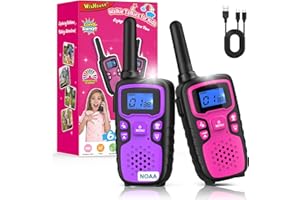 Wishouse Walkie Talkies for Kids Rechargeable Long Range,Xmas Birthday Gift for 4 5 6 7 8 9 Year Old Girls,Hiking Gear Camping Games Cool Toys with NOAA,SOS Siren,Lamp,Lanyards,Easy to Use,2 Pack