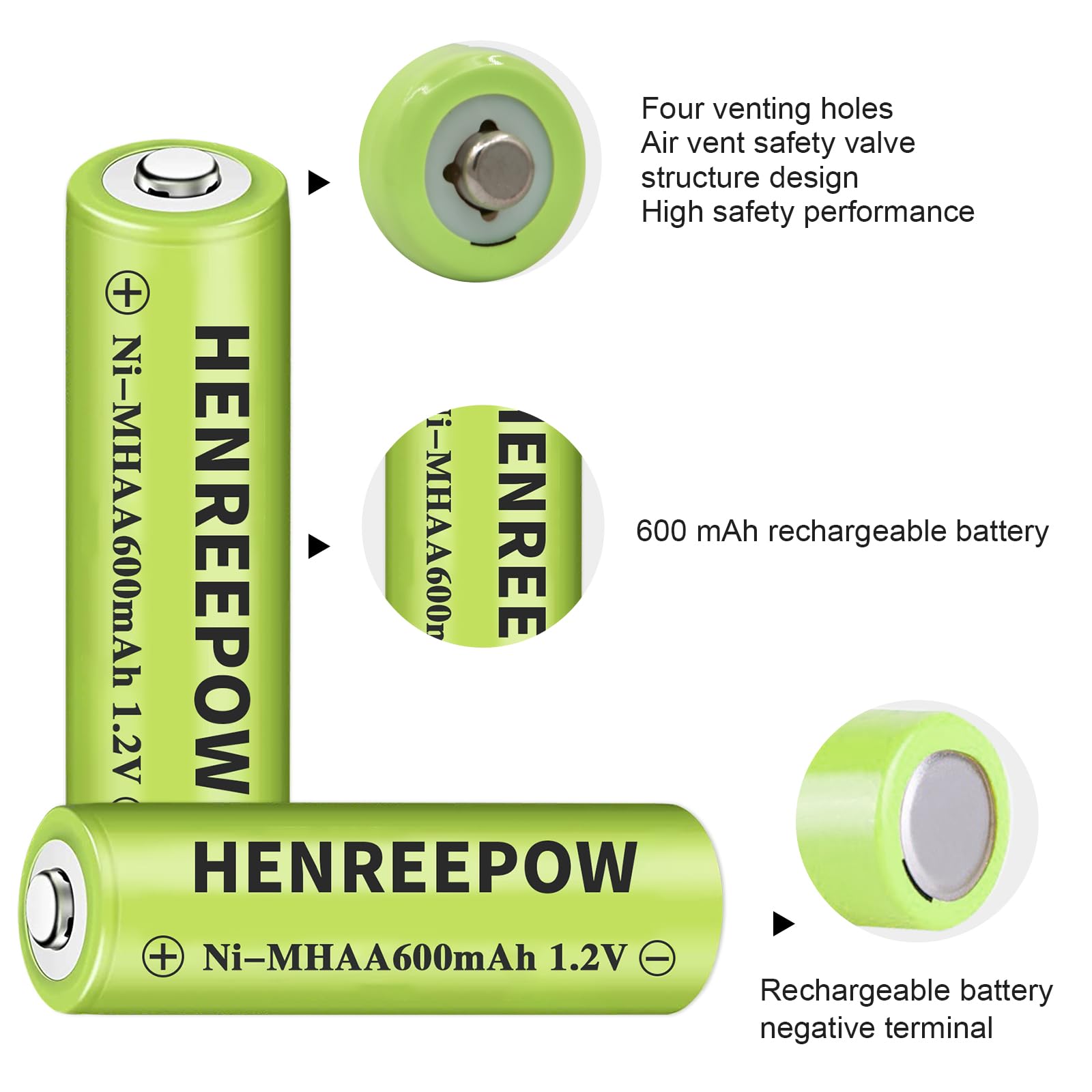 Henreepow Ni-MH AA Rechargeable Batteries, Double A High Capacity 1.2V Pre-Charged for Garden Landscaping Outdoor Solar Lights, String Lights, Pathway Light (AA-600mAh-12pack)