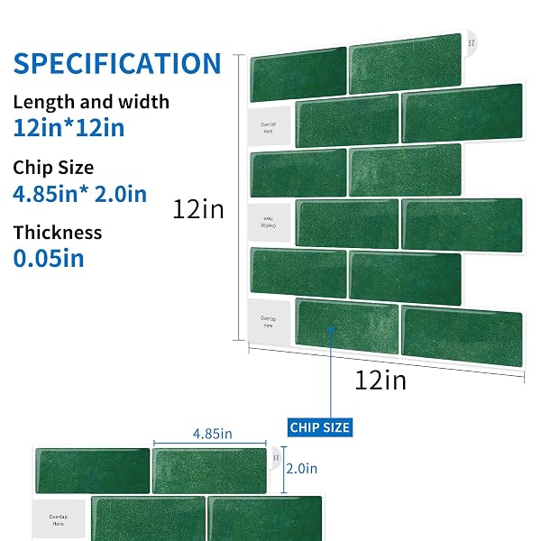 ARTEMURO 10-SHEETS PEACOCK GREEN SUBWAY TILES PEEL AND STICK BACKSPLASH TILE- 3D SELF ADHESIVE PEEL AND STICK BACKSPLASH FOR KITCHEN, BATHROOM – 12″X12″ STICKY MOSAIC WALL TILES