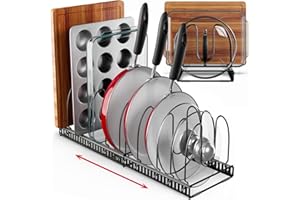 10+ Pans BetterThingsHome Expandable Pan Organizer Rack: Can Be Extended to 22.25", Total 10 Adjustable Compartments, Pantry 