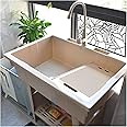 Beige Freestanding Plastic Sink with Hot & Cold Faucet - Portable Outdoor Hand Washing Station for Garage, Basement, Garden