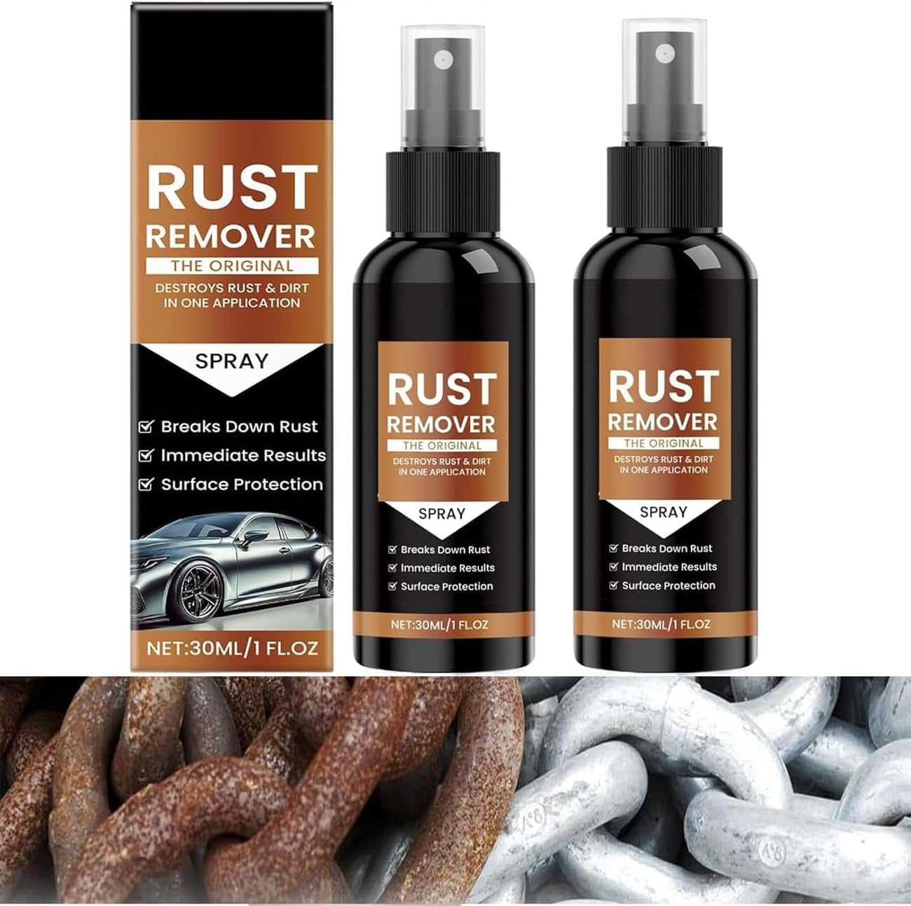 2026 Upgrade Multipurpose Rust Stain Remover, Heavy Duty Metal Cleaner,Fast Acting Heavy Duty Rust Dissolver for Cars, Tools, Bolts & More 2PC