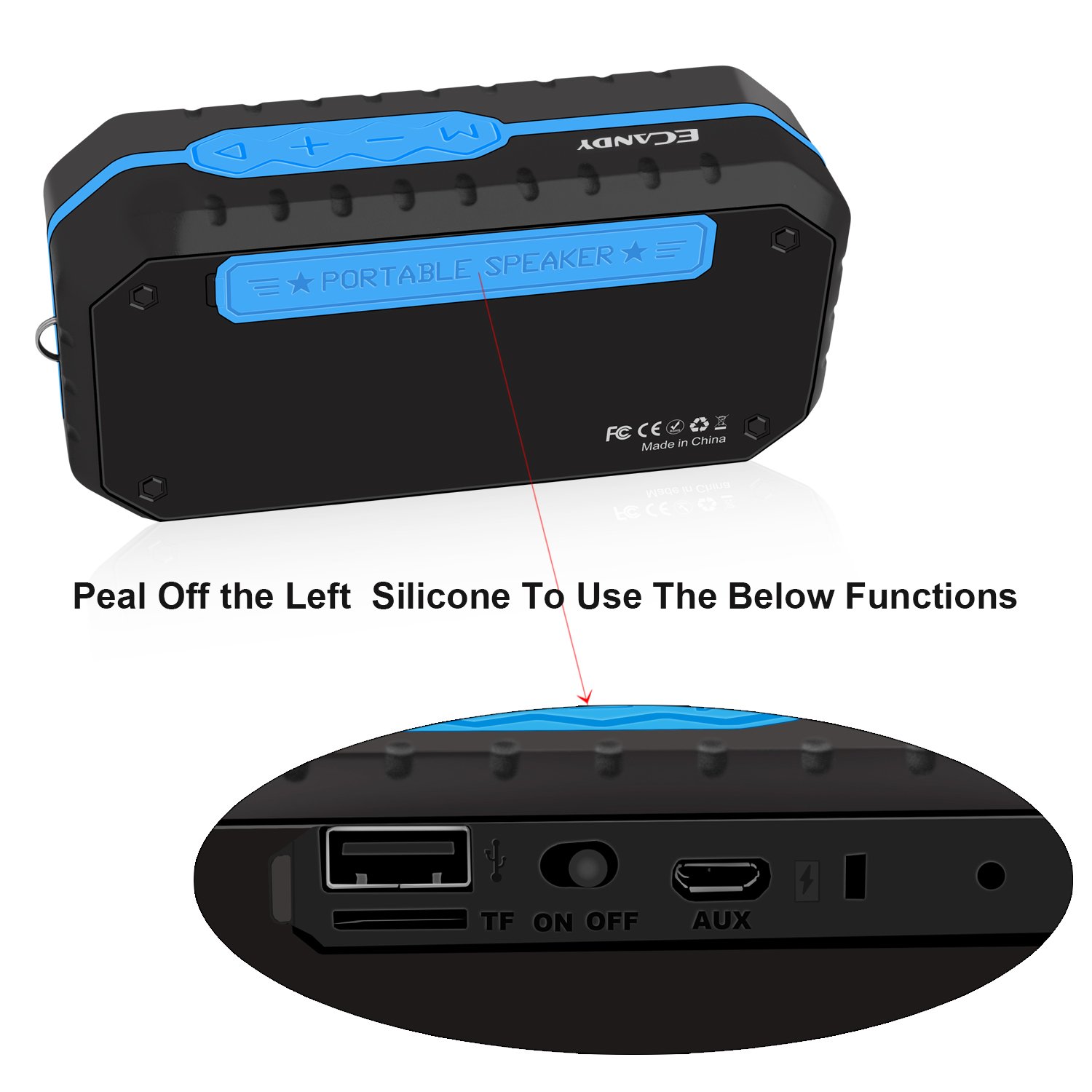 Ecandy Altoparlante Impermeabile Portatile Esterna Speaker Stereo Wireless Waterproof Crashproof Bluetooth 4.0 + EDR 8 Ore di Riproduzione per iPhone e smartphone Android e Tablet PC