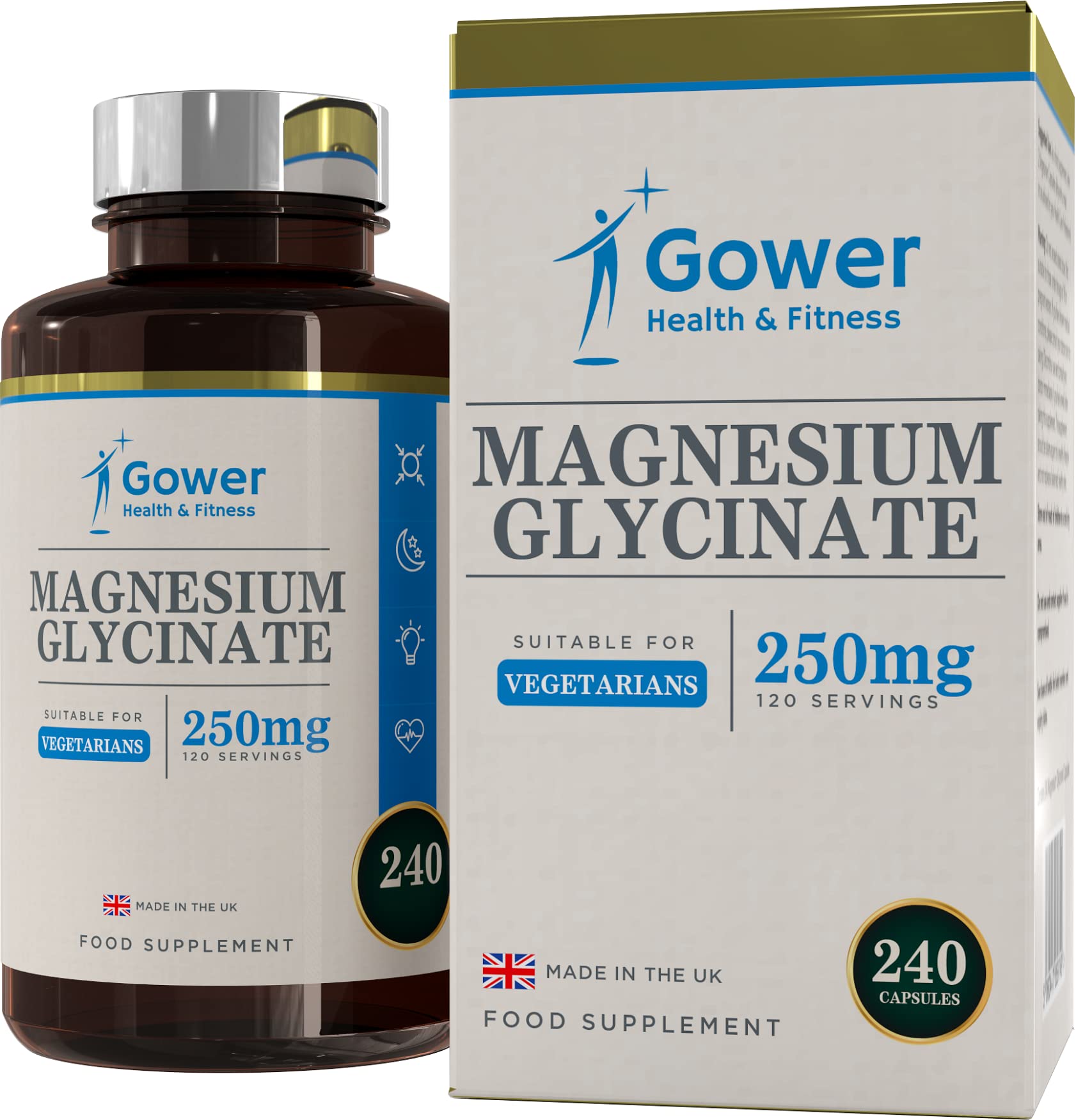 GH Magnesium Glycinate - 250mg Magnesium Bisglycinate per Serving - 240 Glycinate Supplements | Mag Glycinate High Strength Capsules | Non-GMO & Allergen Free | Made in The UK