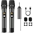 voijump Wireless Microphone, Handheld UHF Dual Metal Cordless Dynamic Mic System with Rechargeable Receiver,200ft Range,for Karaoke, Speech, Party, Wedding, Church,Singing Machine-Auto Connect