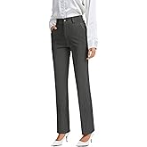 FUNYYZO Dress Pants Women's Stretchy Straight Leg Button Slacks Trousers with Pockets Casual Pants