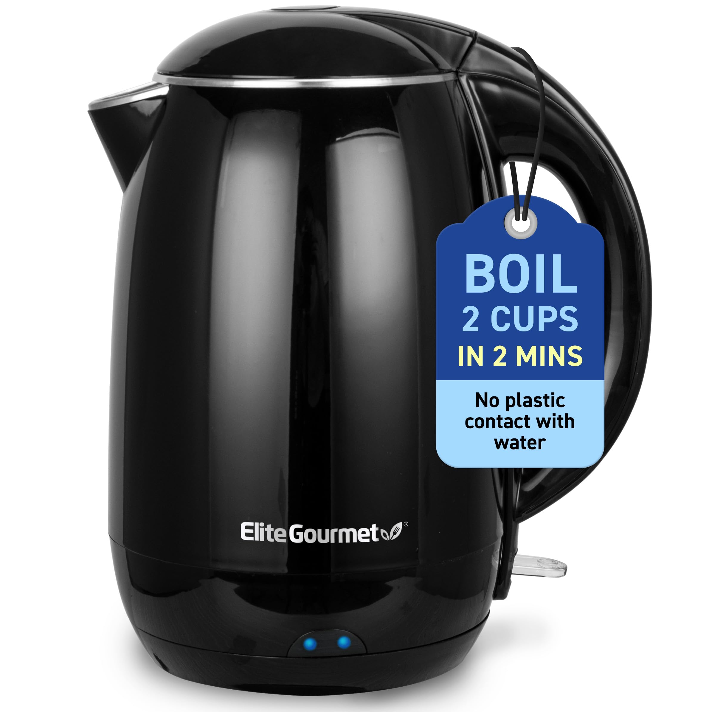 Photo 1 of Elite Gourmet EKT1821 1.8L Double Wall Insulated, Cool-Touch 1500W Kettle w/Stainless Steel Interior & Lid, 360° Swivel Base for Cord Free Serving, Power On Lever, Auto Shut-Off, Boil Dry, Black