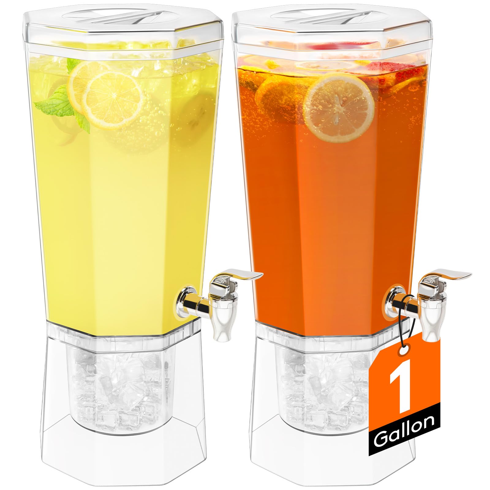 Photo 1 of **MISSING SPOUTS** Lifewit 1 Gallon Drink Dispensers for Parties 2 Pcs (in 1 Package), 4L Plastic Beverage Containers with Stand for Juice/Tea/Soda/Water, Clear Ice Lemonade Dispensers with Lid & Leak-proof Spigot