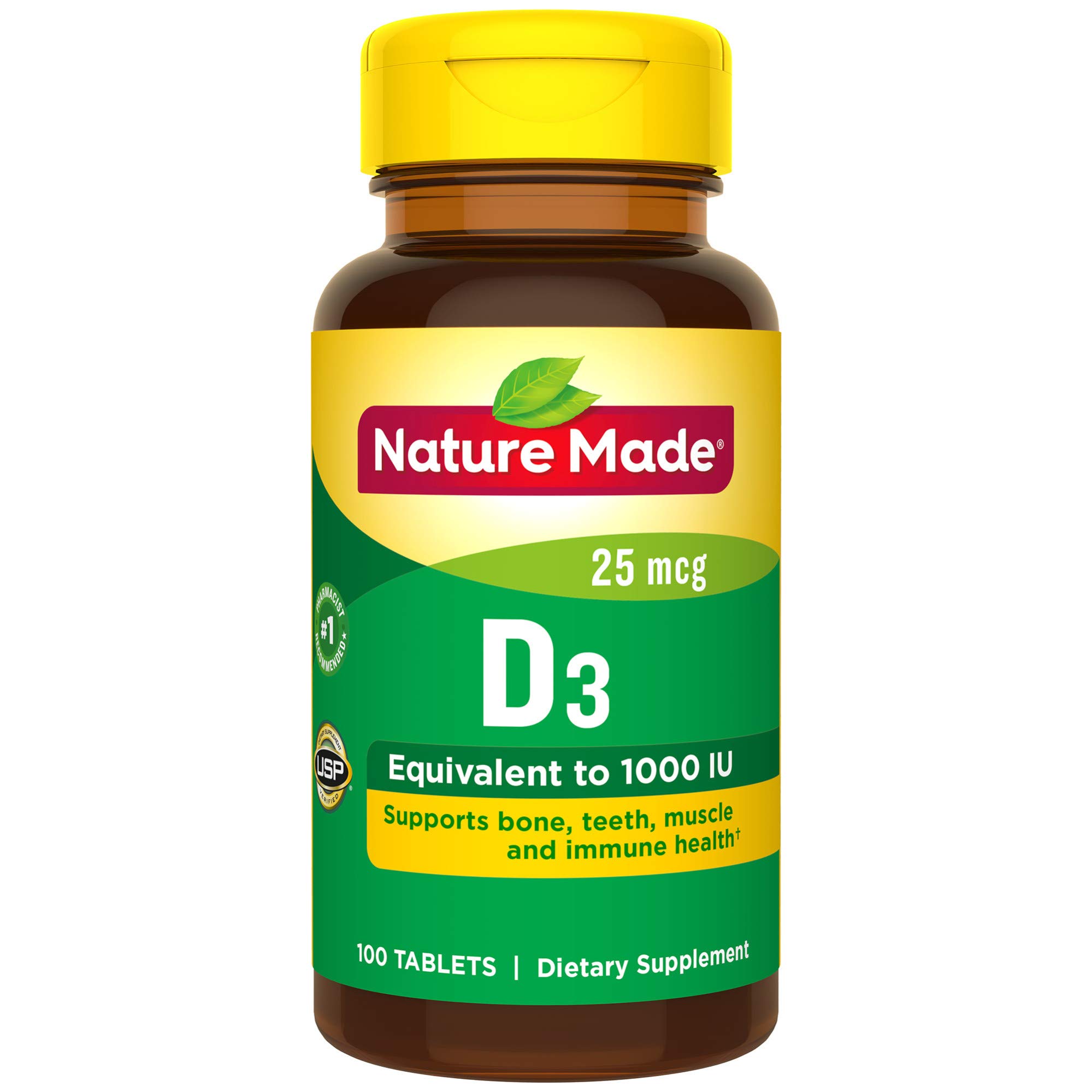 Nature Made Vitamin D3, 100 Tablets, Vitamin D 1000 IU (25 mcg) Helps