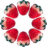 OIIKI 8Pcs 3D Red Strawberry Charm, Resin Strawberry Beads with Green Leaf DIY Crafts Supplies Decoration Accessories for Jewelry Making Necklaces Earrings
