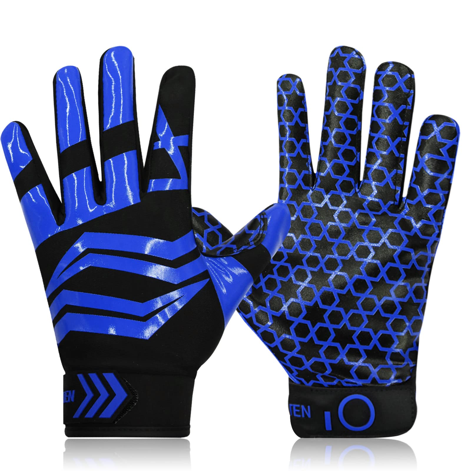FINGER TEN American Football Gloves Youth Kids Ultra Tack Sticky Non-Slip Palm Receivers, Rugby Gloves for Boys Girls Flexible Stretch Protection Fit Children Age 5-14 (Navy, X-Large)