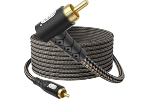 EMK 90 Degree RCA Subwoofer Cable 24K Gold-Plated Connector Nylon Braided Double Shielded – Support Digital & Analog Signals for Amplifier, Home Theater, Hi-Fi System,Subwoofer Black/15ft/5m