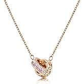 Linawe Moissanite Crystal Imitation Diamond Necklace for Women Trendy, Birthstone Rhinestone Dainty Jewelry, Circle Pendant Stainless Steel Chain Necklaces, Gold, Rose Gold and Silver Tones