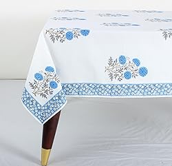 Ridhi -Lapis Blue Cotton Tablecloth, Handblock