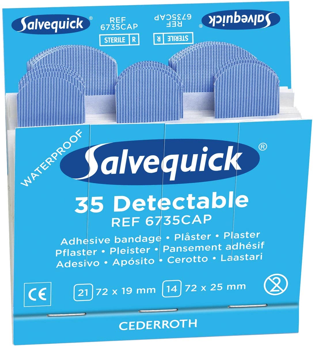 Salvequick Refill 6735 for Dispenser - Pack of 6 X 35 Detectable Plasters