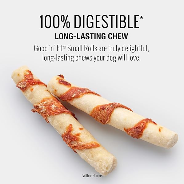 GOOD ‘N’ FIT ROLLS MADE WITH REAL LAMB, 6 SMALL ROLLS, TREAT YOUR DOG TO A LONG-LASTING AND HIGHLY DIGESTIBLE RAWHIDE CHEW