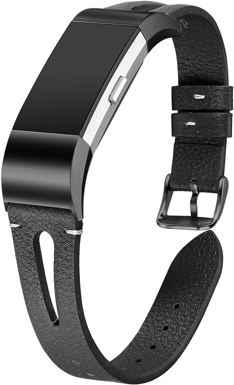 bayite Leather Bands Compatible Fitbit Charge 2, Replacement Genuine Wristband Straps Women Men Large Small