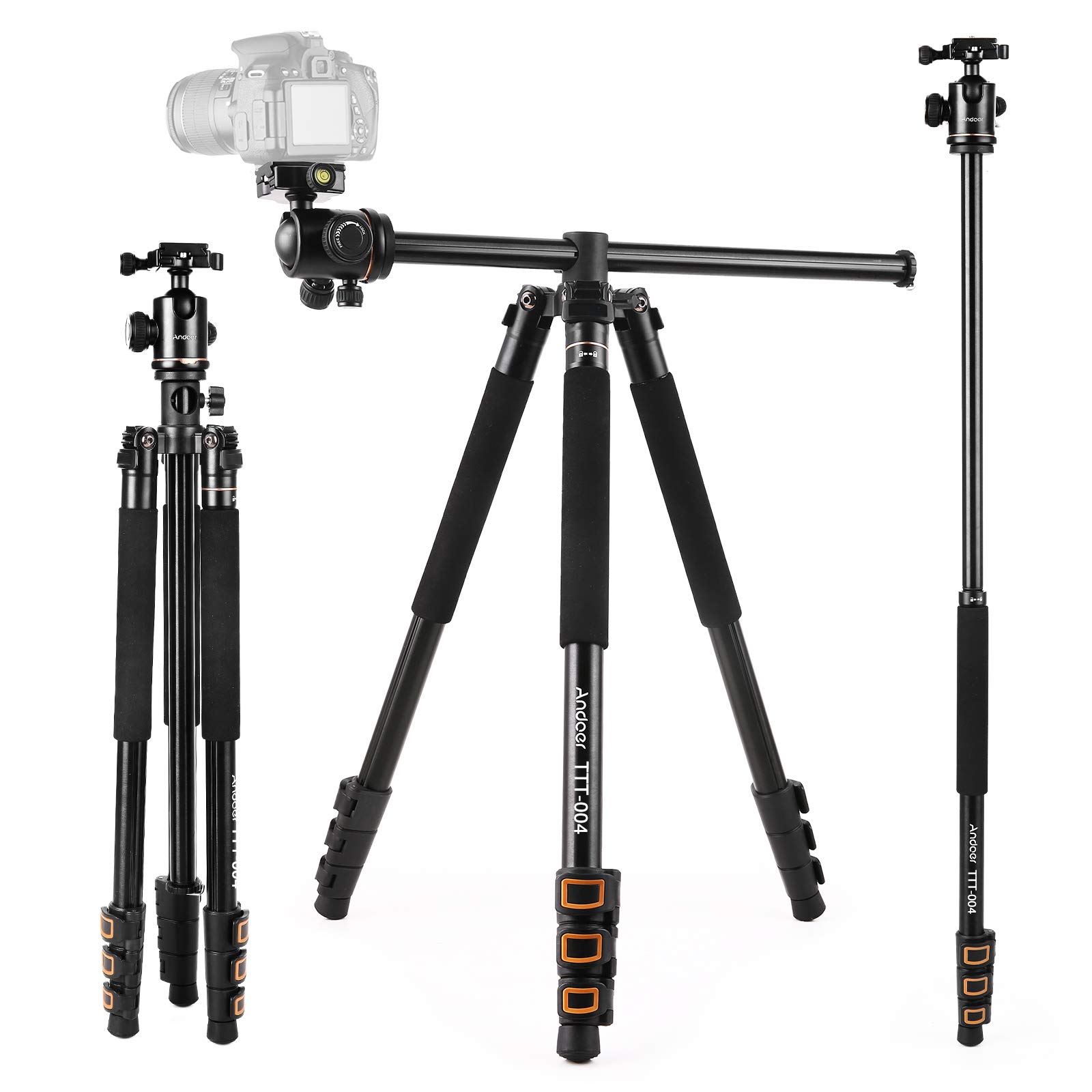 Andoer 200cm/78.7in Camera Tripod Stand, 4-section Extendable Aluminum Alloy Camera Tripod Stand with 360° Ball Head, Max Load 8kg/17.6lbs, Horizontal Tripod for DSLR ILDC Cameras