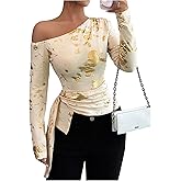 Floerns Women's Elegant Off The Shoulder T Shirts Long Sleeve Wrap Front Fall Outfit Tee Tops