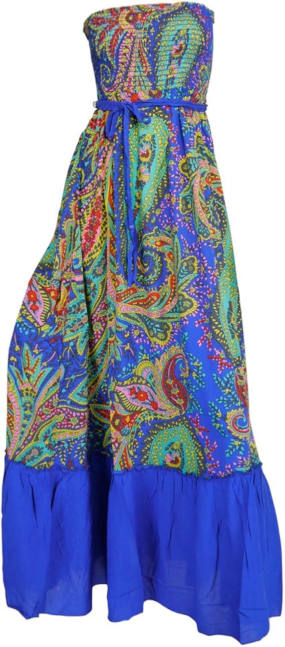 Amazon Co Jp ラニ Lani マキシ丈ワンピース ペイズリー柄 チューブトップ レディース 編みベルト付き S848 ブルー Sサイズ 服 ファッション小物