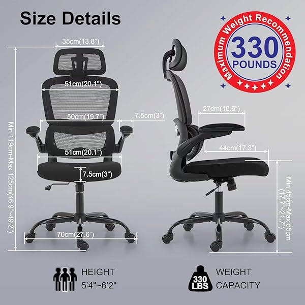 TRALT OFFICE CHAIR ERGONOMIC DESK CHAIR, 330 LBS HOME MESH OFFICE DESK CHAIRS WITH WHEELS, COMFORTABLE GAMING CHAIR, HIGH BACK OFFICE CHAIR FOR LONG HOURS (BLACK)
