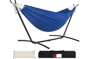 Lazy Daze Hammocks Double Hammock with 9ft Space-Saving Steel Stand Includes Portable Carrying Case, 450 Pounds Capacity (Dark Blue)