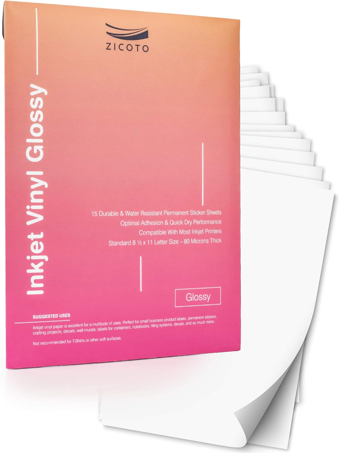 Office Products Printable Vinyl Sticker Paper Glossy White 50 Self 