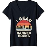 Womens Vintage Retro I Read Banned Books V-Neck T-Shirt