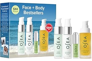OSEA Bestsellers Set For Face + Body -4-piece Skin Care Set - Body Oil, Face Cleanser, Face Cream, & Hyaluronic Acid Serum - Clean Beauty Travel Set - Ideal for Beauty Gifts