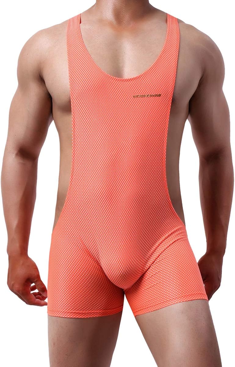 QiaTi Mens Athletic Supporters Breathable Wrestling Boxers One Piece Bodywear Jumpsuit Underwear Singlet Basic Layer Leotard at  Men’s Clothing store