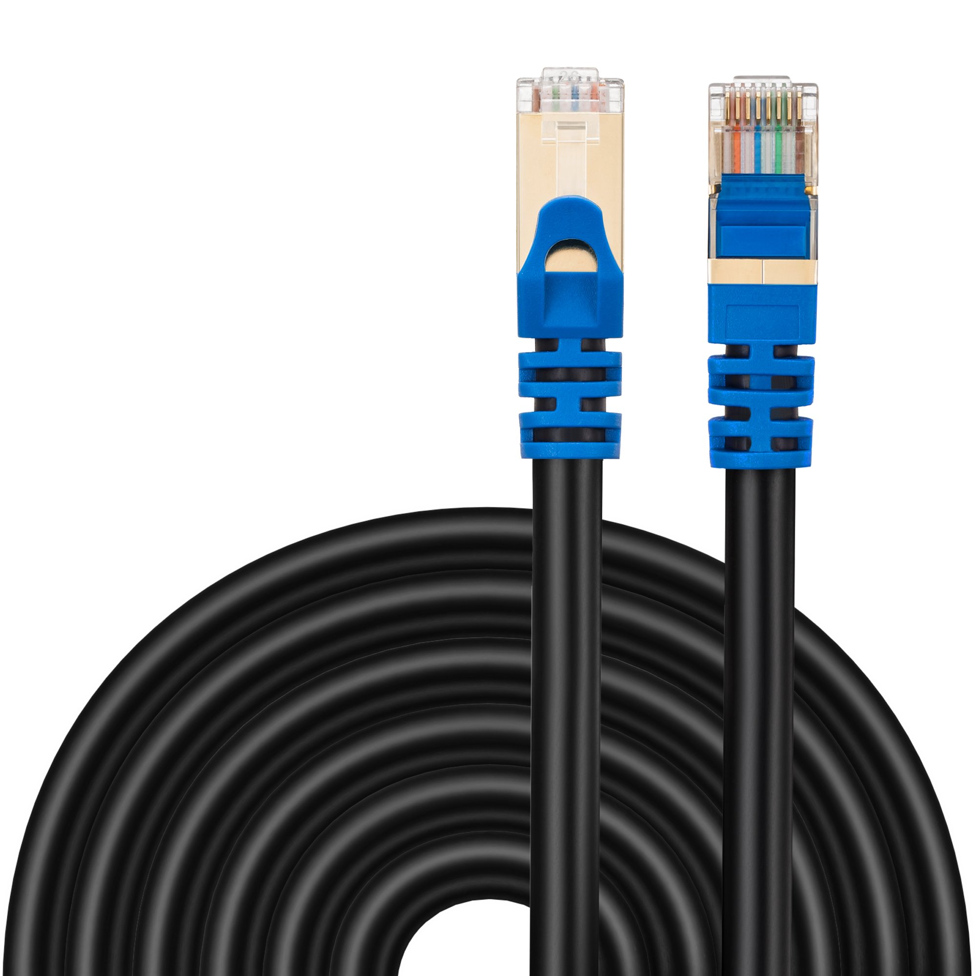 Jelly Tang Outdoor Cat 7 Ethernet Cable 30M,High Speed 26AWG Heavy-Duty Round Networking Cord Patch Cable RJ45 LAN Shielded SSTP Waterproof Direct Burial Cable(100 Ft/30M)