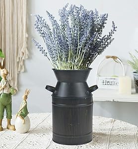 JSY-UP Black Shabby Chic Milk Can Galvanized Vase Metal Jug French Country Rustic Bucket Decorative Farmhouse Decor