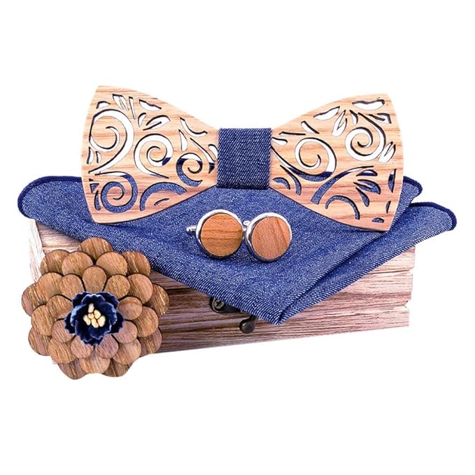 Herren Fliege Handmade Walnut Wood Fliege 3d Gepr/&auml;gte H/&ouml;lzfliege Einstecktuch und Manschettenkn/&ouml;pfe Set H/&ouml;lzerne Handgefertigte f/&uuml;r Hochzeiten Partei zum Anzug Zubeh/&ouml;r verstellbar Geschenk