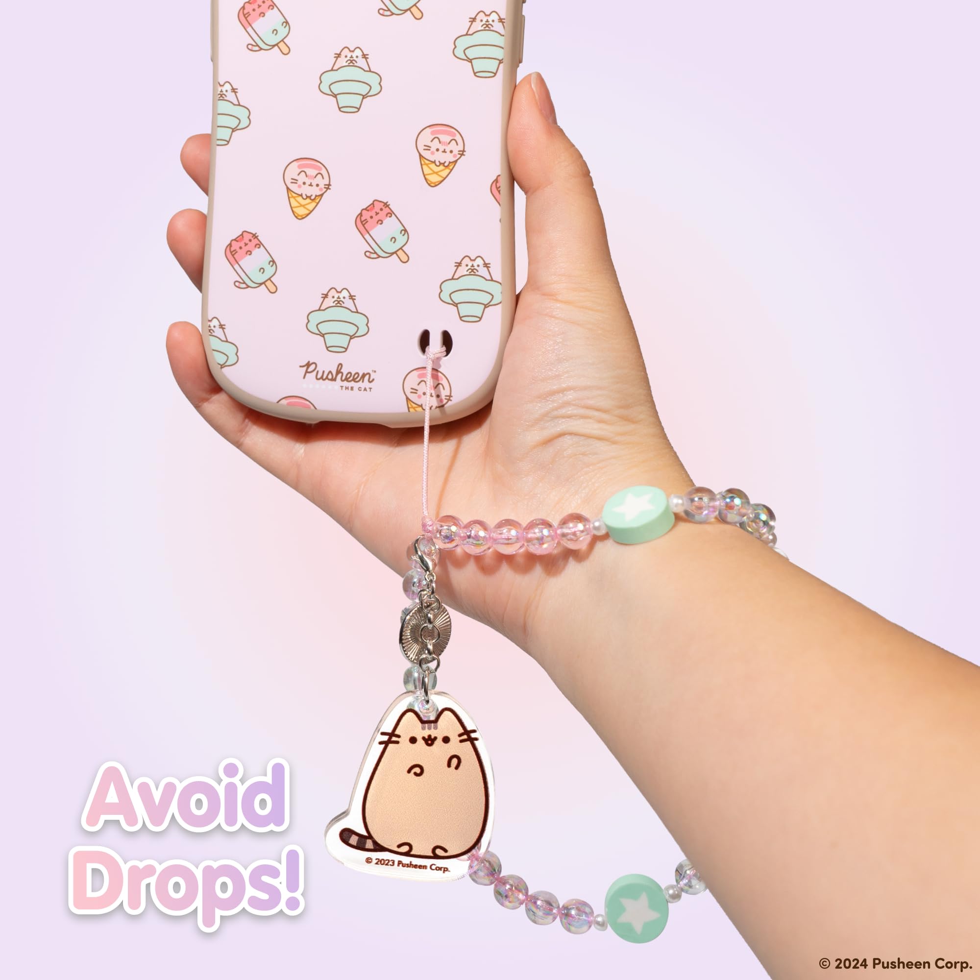 iFace Pusheen the Cat Beaded Wristlet Universal Charm Strap - Wrist Strap for Cell Phone Camera Keys AirPods