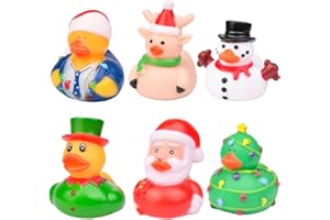 CoFuBcad 6pcs Christmas Winter Rubber Duck Car Dashboard Decoration, Christmas Style Design Elk Snowman Sunglasses Necklace Ducks Cars Ornament Christmases Eve Party Gifts Cute Car Accessories