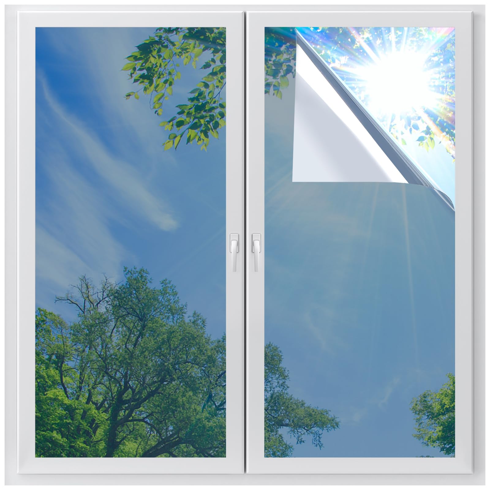Photo 1 of LUTE Daytime Privacy Window Tint - Sun Blocking Anti UV Heat Reflective Mirror Film, Silver, 17.5" x 78.7"