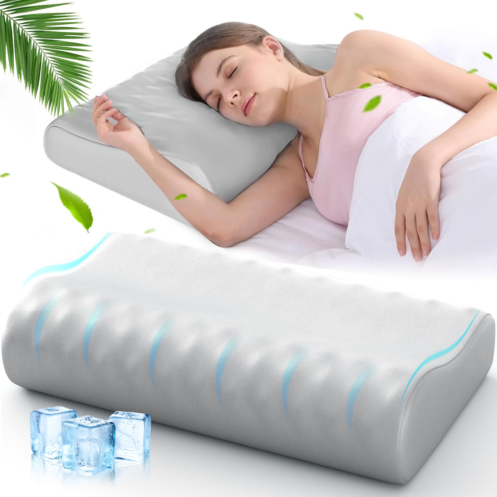 Photo 1 of Forcanby Memory Foam Pillows for Sleeping - Cervical Neck Ergonomic Pillow, Orthopedic Pillow for Neck and Shoulder Pain, Adjustable Cooling Contour Pillow (Grey, Queen)