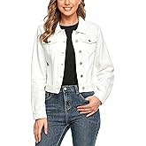 andy & natalie Women's Denim Jackets Cropped Long Sleeve Basic Button Down Crop Jean Shacket with Pockets