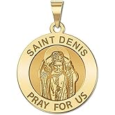 PicturesOnGold.com Saint Denis Round Religious Medal - 1 Inch Size of a Quarter Solid 14K Yellow Gold Pendant - Protection Jewelry Christian Gifts for Men & Women