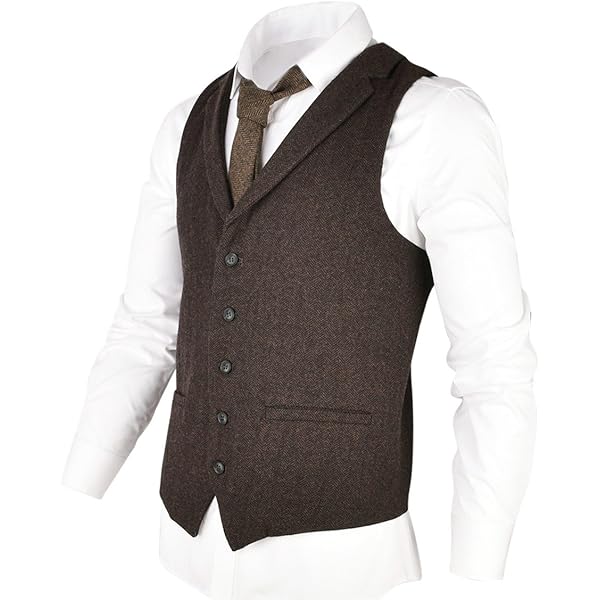 アパルトモン Original Yarn Tweed VEST VOBOOM Men's Slim Fit Herringbone Tweed Suits Vest Premium