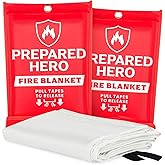 Prepared Hero Emergency Fire Blanket, Kitchen &amp; Home, 39 x 39 in, 2 Pack | Smothers Grease, Gas And Electric Flame Emergencies With No Sprays, Cleanup Or Residue; Kitchen, Home And Camping Ready