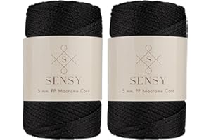 S SENSY 2 Skeins of Sensy Premium 5mm 104 Yards Polyester Rope 100% Polypropylene Cord Macrame Cord 5mm Crochet Bag Cord Macrame Rope Crochet Thread Gift for Knitter (Black)