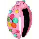 NVENF Raffia Flower Headbands Summer Headband for Women Boho Straw Rattan Floral Knotted Headbands Colorful Summer Hair Accessories Beach Vacation Outfits Gifts (Flower A-Pink)