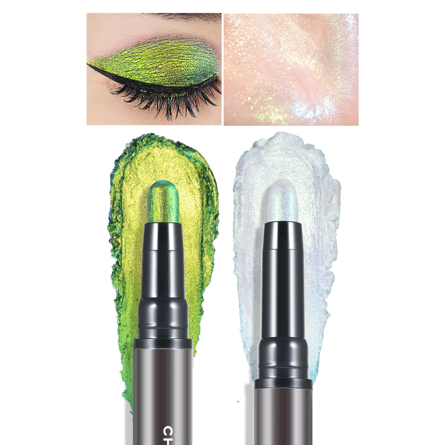 CHARMACY Multichrome 2 in 1 Cream Eyeshadow Stick, Waterproof Eye Brightener Highlighter Stick Makeup, High Pigmented, Smudge-Proof, Vegan & Cruelty-Free (#906) — image 1