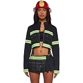 Dolls Kill Firefighter Costume by Trickz N&rsquo; Treatz &ndash; Halloween Outfit with Jacket, Mini Skirt &amp; Hat, Black Neon Trim