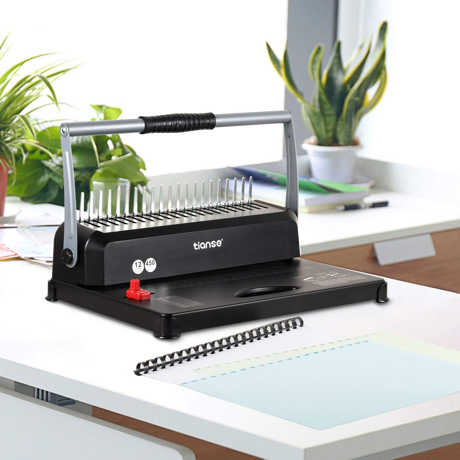 Binding Machine, TIANSE 21-Holes, 450 Sheets, Comb Binding Machine with 100 PCS 3/8'' Comb Binding Spines Starter Kit, Comb Binding Machine for Letter Size, A4, A5 or Smaller Sizes : Office Products