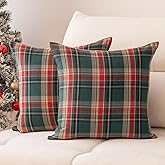Huierxun Christmas Pillow Covers 18x18 Set of 2, Christmas Decorations Scottish Tartan Plaid Throw Pillow Cases Farmhouse Decorative Square Cushion Case for Sofa Couch Home Decor (Plaid A,18''x18'')