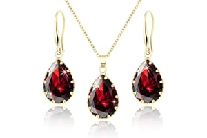 Linawe Crystal Jewelry Sets for Women, Imitation Diamond Pendant Necklace, Rhinestone Drop Dangle Earrings, Birthstone Cubic 