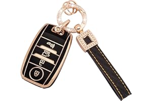 EKALA Kia Key Fob Cover - 4 Buttons Soft TPU Protector With Keychain Compatible With Optima Soul Sportage Sorento Forte NIRO Rio Smart Key Case Shell - Black Gold (BP-Ki-4S)